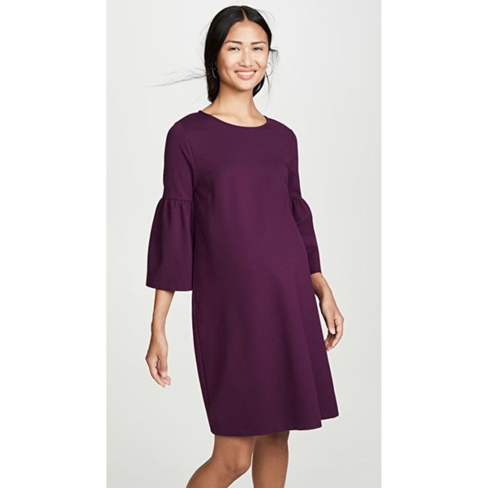 INGRID & ISABEL Womens Purple Knit Bell Sleeve Shift Dress Maternity M